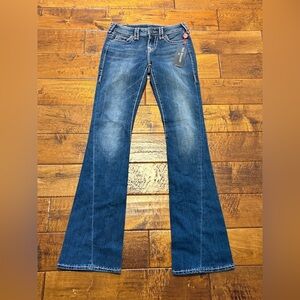 NWT True Religion Becca Mid Rise Bootcut Pink Stitching Twist Seam